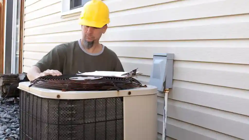 AC Professional Repairing a Houston Home's Outside HVAC Unit