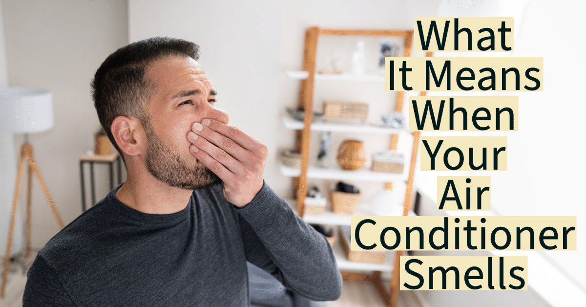 Man Pinching His Nose Because of Bad Air Conditioner Smell in His Home