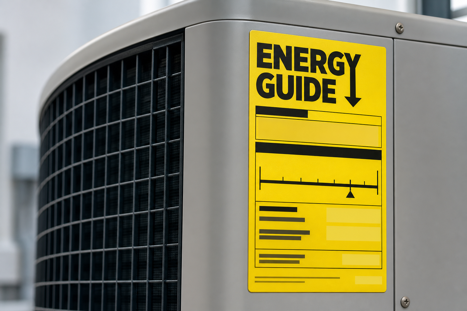 Energy-efficiency rating label on a modern high-efficiency air conditioning system