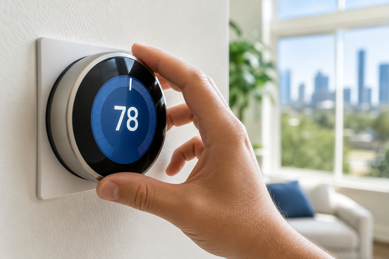 Home thermostat set to 78 degrees for energy-efficient summer cooling in Houston