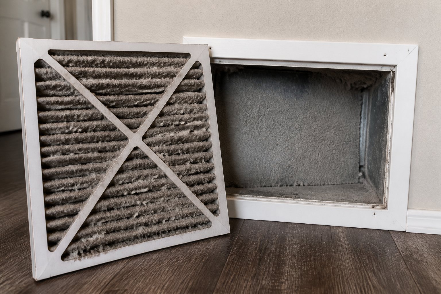 Dirty clogged air filter restricting airflow and reducing humidity removal