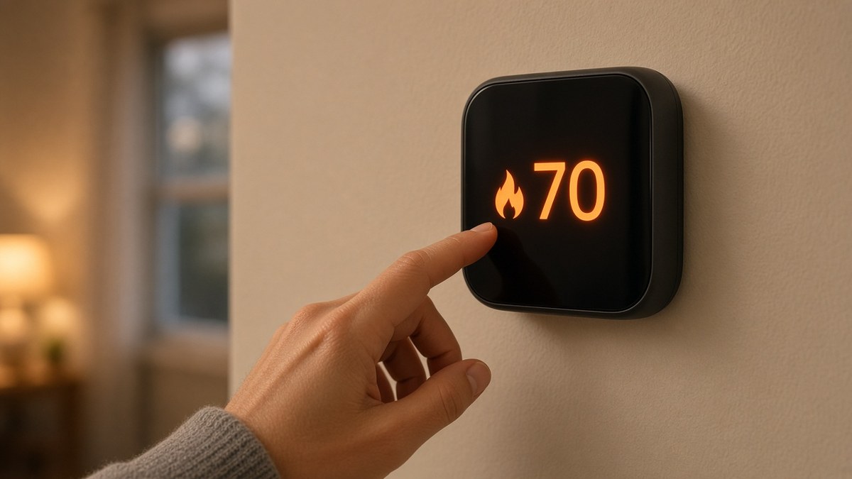 Smart thermostat switched to heating mode in a Houston home before winter